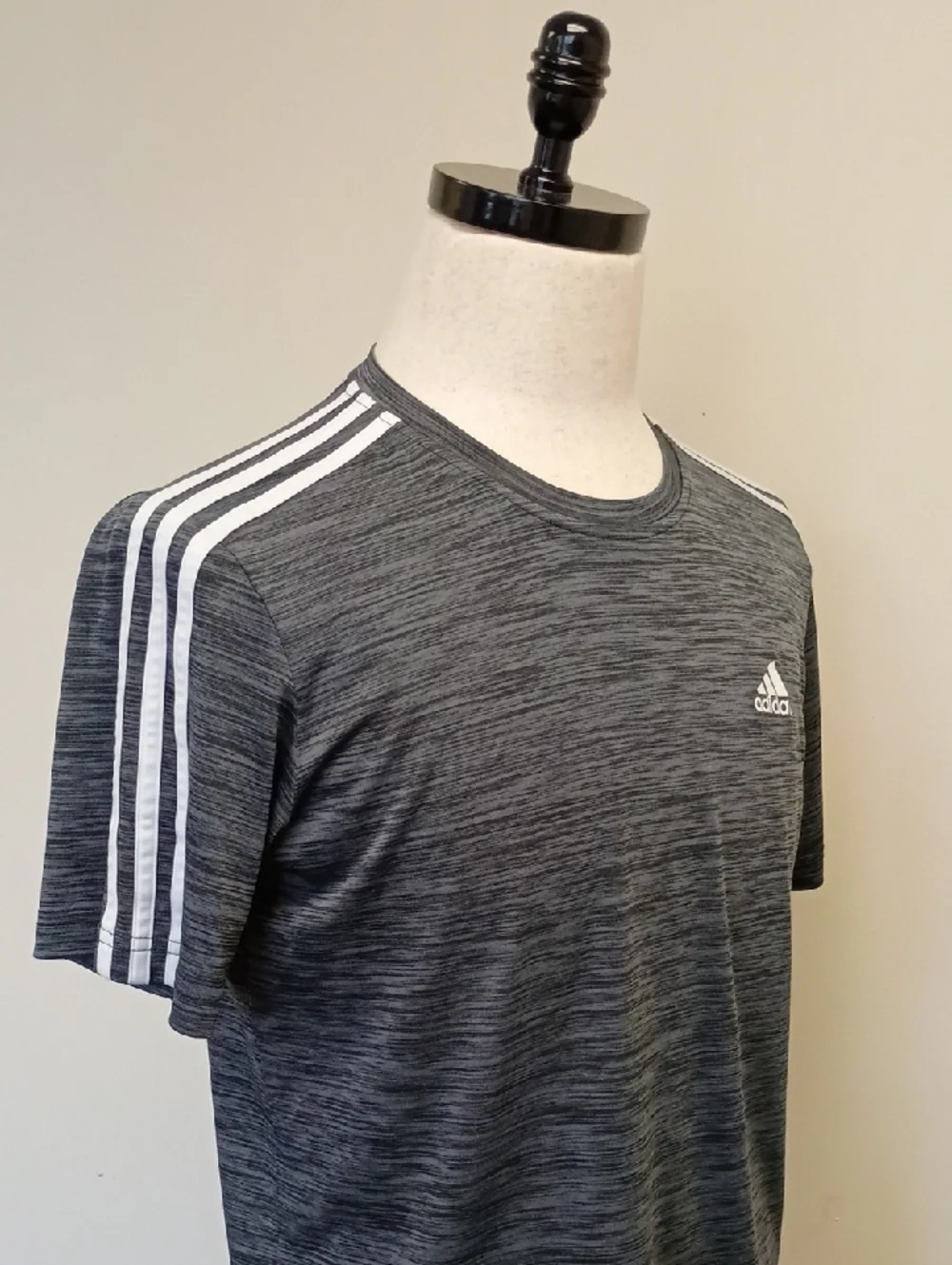 Adidas Primegreen Aeroready Shirt Heather Gray 3 Stripe Athletic Tee Size Small